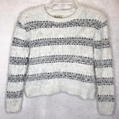 Lucky Brand Sweater M Light Gray Striped shrunk fits like XS Nylon blend Cropped - Image 1 of 4