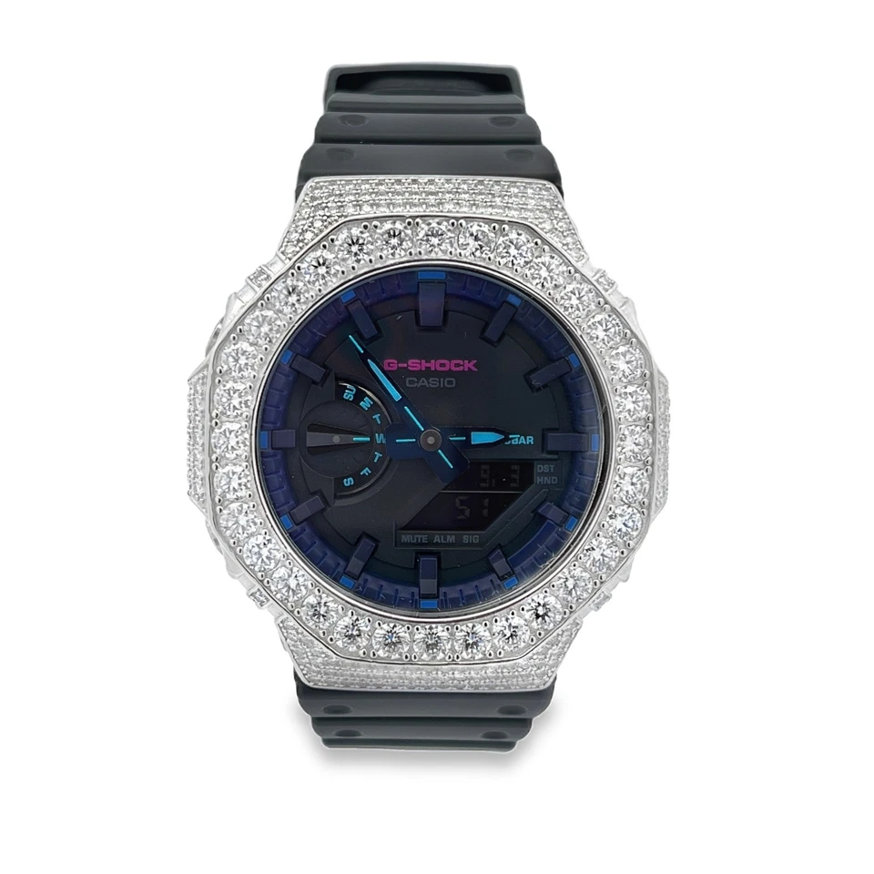 "Custom Mod G-Shock GA-2100 -black Carbon Case & Red Markers"