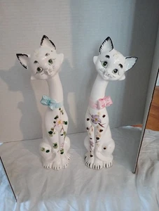 Pair Of MCM Suttons Creations Japan 12" Hand Painted Ceramic Cat Figurines - Picture 1 of 7