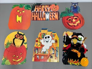 Vintage Die Cut Halloween Decorations - Double Sided Lot Of Six - Used - Picture 1 of 14