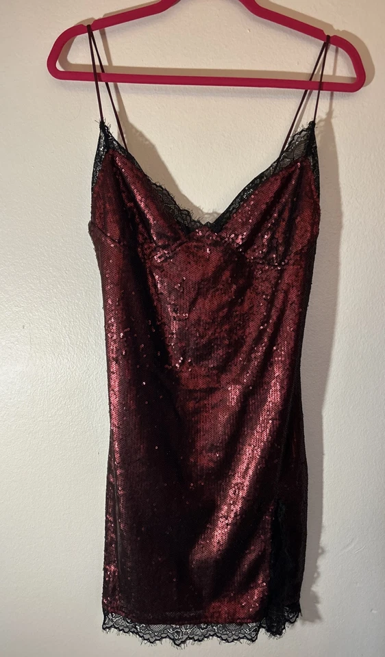 Motel Romini мини-платье красный мини блестки Sz L обтяжку сексуальный скольжения платье кружева вамп - Изображение 1 из 4