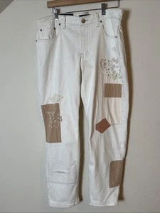LAUREN RALPH LAUREN IVORY PATCHWORK RELAXED TAPERED ANKLE   JEANS NWT  Size 10 - Picture 1 of 13