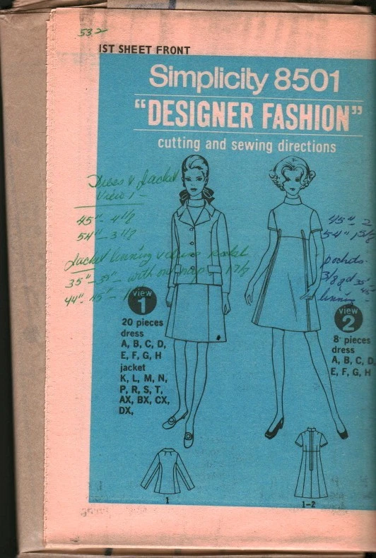 8501 Vintage Simplicity SEWING Pattern Misses 1960s Dress Jacket UNCUT Designer - Image 1 of 1
