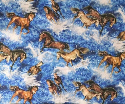 Oasis Fabrics - Tossed Horses - Blue Quilting and Crafting Cotton Fabric - Image 1 of 2