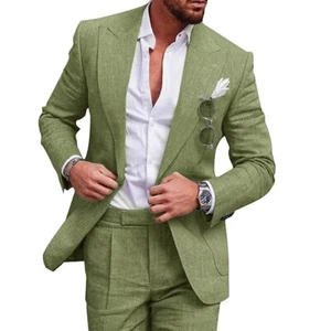 Mens Lapel Collar 2pcs Suits Coat Jacket Thin Blazer Pants Evening Party Wedding - Picture 1 of 51