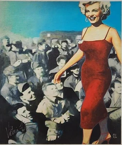 VICTORIA FULLER tecnica mista su tela "Marilyn con le truppe" firmata con certificato di autenticità - Foto 1 di 8
