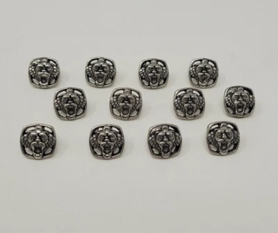 12 pcs Roaring Lion Head Silver Molded Plastic Craft Sewing Shank Buttons VTG - Image 1 of 2