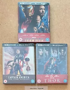 IRON MAN, CAPTAIN AMERICA & THOR - (UK) 4K + BLU RAY STEELBOOK COLLECTION - NEW - Picture 1 of 19