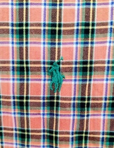 RALPH LAUREN CUSTOM FIT ORANGE PLAID (GREEN BLUE BLACK) FLANNEL L/S SHIRT XL/TG - Picture 1 of 4