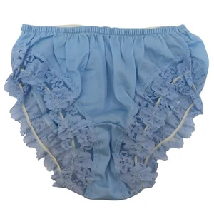 VTG Fitzgerald Women 7 Solid Blue Flower Lace Trim Panty All Nylon NEW No Tags - Picture 1 of 9