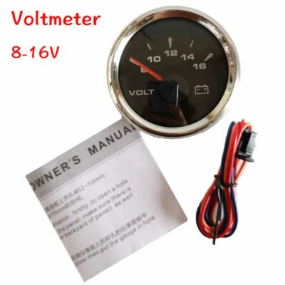52mm 2" Volt Meter 8-16V Volts Gauge for Auto Boat Yacht 7 Colors LED Waterproof - Image 1 of 4