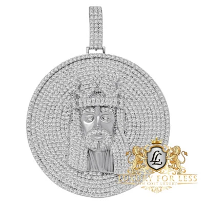 Colgante Medallón XL 2,85"" Acabado Oro Blanco 14K Corona de Jesús Cara Personalizado  Foto 1 de 4