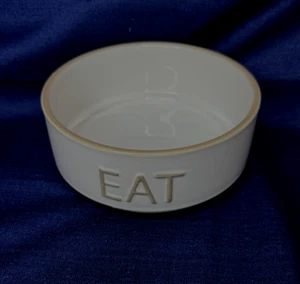 Top Paw "Eat" Dog Bowl White with Brown Lettering, For Dog/Cat Lovers - Picture 1 of 9
