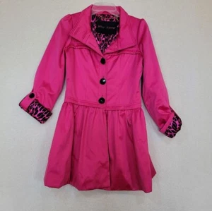 Women's Betsey Johnson Pink Trench Coat XS, Barbiecore, Leopard print lining - Picture 1 of 10