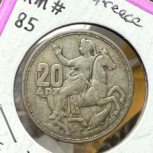 1960 GREECE SILVER 20 DRACHMA BETTER COIN - Picture 1 of 2