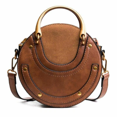 Circular Scrub Women Leather Bags Retro Small Round Lady Shoulder Bags Handbag  - Image 1 of 4