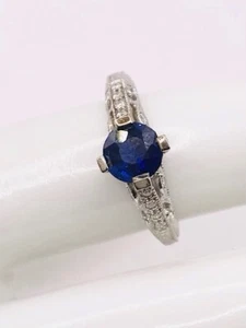 14k White Gold Natural Sapphire And Diamond Accent Ring - Picture 1 of 7