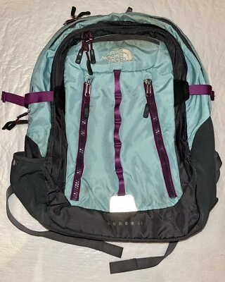 The North Face Surge II 2 Mochila Turquesa Púrpura Senderismo Escuela Laptop Bolso Foto 1 de 4