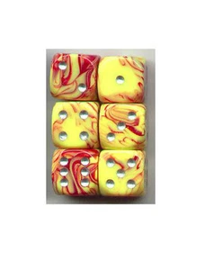 NEW Dice Set of 6 D6 (15mm) - Toxic Yellow-Red - Picture 1 of 1