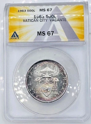 1963 VATICAN S500L SEDE VACANTE┃ANACS MS67 Vatican City 500 Lire 🔥Toner🔥 - Image 1 of 2