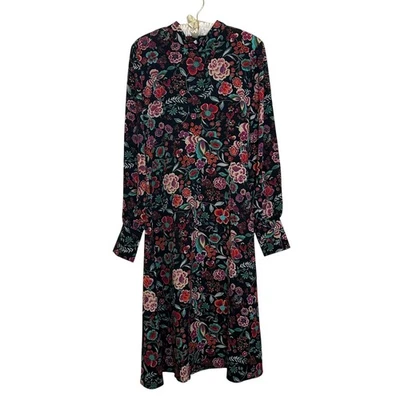 Vestido Midi Lulus Estampa Floral Tamanho P Multicolorido Manga Longa Decote Simulado NOVO - Imagem 1 de 4