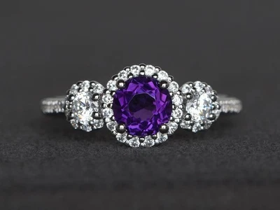 925 Sterling Silver Purple Amethyst Women Minimal Ring US Duty Free - Image 1 of 4