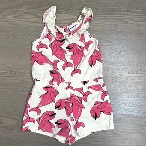 Mini Rodini Romper Shorts Jumpsuit Pink Dolphin Print Girls Size 116-122 US 6-7 - Picture 1 of 3