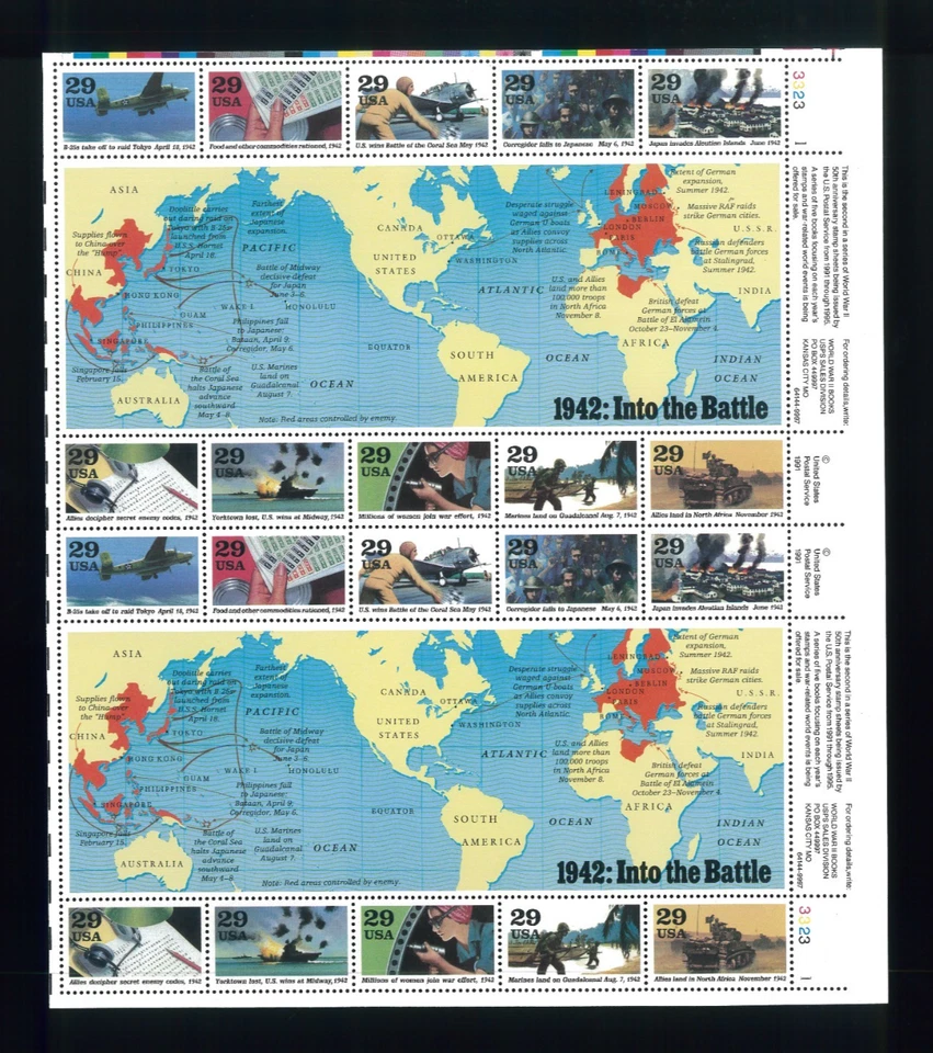 United States 29¢ WWII 1942 Into The Battle Postage Stamp #2697 Full Sheet - Image 1 of 1