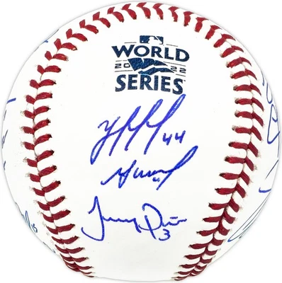 2022 WS Champ Astros Team Auto Logo MLB Baseball 21 Sigs Jose Altuve Alvarez BAS - Image 1 of 4
