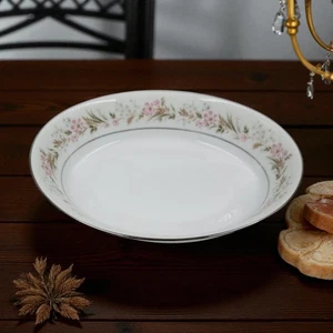 Noritake Mayflower 9-3/4" Oval Vegetable Serving Bowl 2351 Silver Trim Floral - Picture 1 of 10