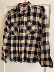 RGT Rogue Territory Men Shirt Medium Beige Black Plaid Soft Flat Flannel Outdoor - Picture 1 of 3
