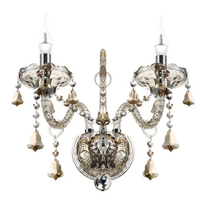 2 Arms Wall Lamp K9 Crystal Chandelier Cognac Glass Sconce Lights E12 - Picture 1 of 9
