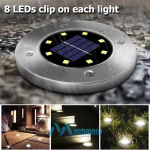 Solar Garden Flat Buried Light 8-LED Outdoor Disk In-Ground Light Garden Pathway - Picture 1 of 16