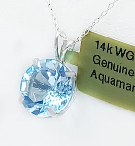 GENUINE 4.12 Cts AQUAMARINE PENDANT 14k WHITE GOLD - Free Appraisal Service -NWT - Picture 1 of 6