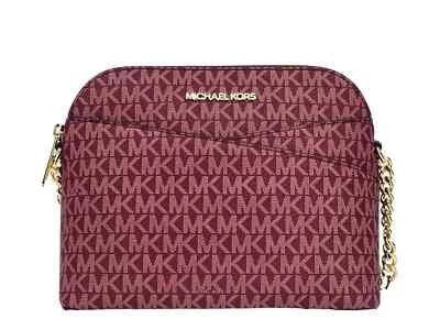 Michael Kors Jet Set Travel Medium Signature Logo Dome Crossbody Bag (Oxblood) - Image 1 of 4