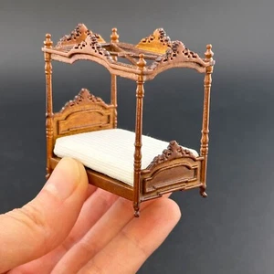 1:48 scale canopy bed handcrafted wood quarter scale WALNUT 1/48 miniature - Picture 1 of 11
