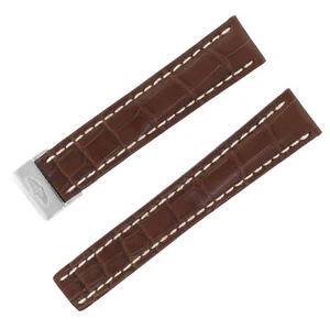 Breitling 723P 20mm Brown Leather w/ White Stitches Foldover Clasp Men's Band - Picture 1 of 1