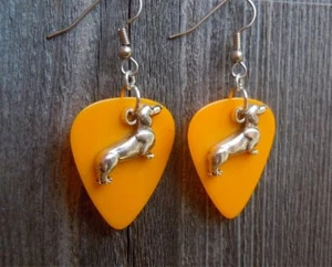 Dachshund Charm Guitar Pick Earrings with Surgical Steel Earwires - Picture 1 of 32