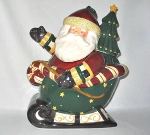 Santa's Spirit Cookie Jar Christmas Sleigh Debbie Mumm Sakura Cottagecore NIB - Picture 1 of 2