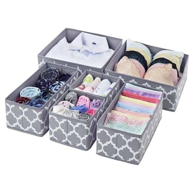 Basics Organizador de almacenamiento de cajones para ropa interior,  juego de 4, color gris