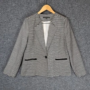 Liz Jordan Womens Blazer Jacket Size 12 Black White Striped Career Office - Picture 1 of 10