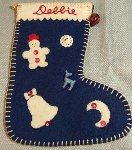 Christmas Blue Stockings Felt Craft Hand Sewn Beaded Sequin Decor Debbie - Picture 1 of 4