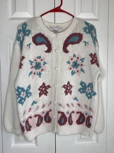 Vintage Claudia D Sweater Cardigan Women's Cottage Coquette Granny Knit Floral M - Picture 1 of 5