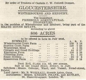 1911 Winterbourne & Henbury Gloucestershire farms For Sale Winterbourne Court - Picture 1 of 1