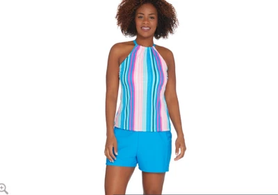 Isaac Mizrahi Live! Halterkini a rayas con bañador corto. 4 Foto 1 de 3