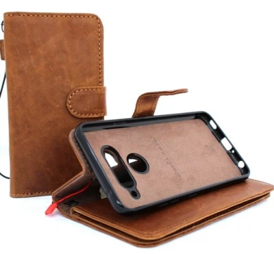 Genuine Leather case for LG V40  Wallet Cover Book Holder Magnetic Removable ID - Image 1 of 4