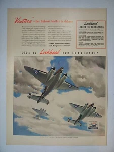 1940s LOCKHEED Vega Ventura Aircraft Bomber Colorful Vtg WWII Poster Print Ad - Picture 1 of 1