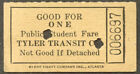 Tyler Transit Co Tyler Tx Student Fare Tcket 1944