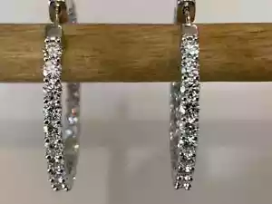 14k White Gold Round Diamond Hoop Earrings 5.01ct Inside/Outside Design - Picture 1 of 9