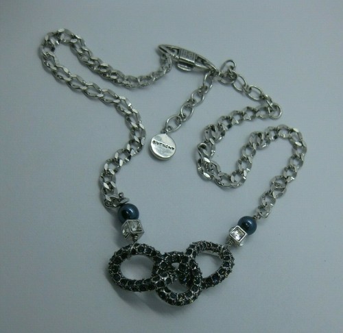 Collana Cristallo Swarovski Vintage GIVENCHY Silvertone Blu
